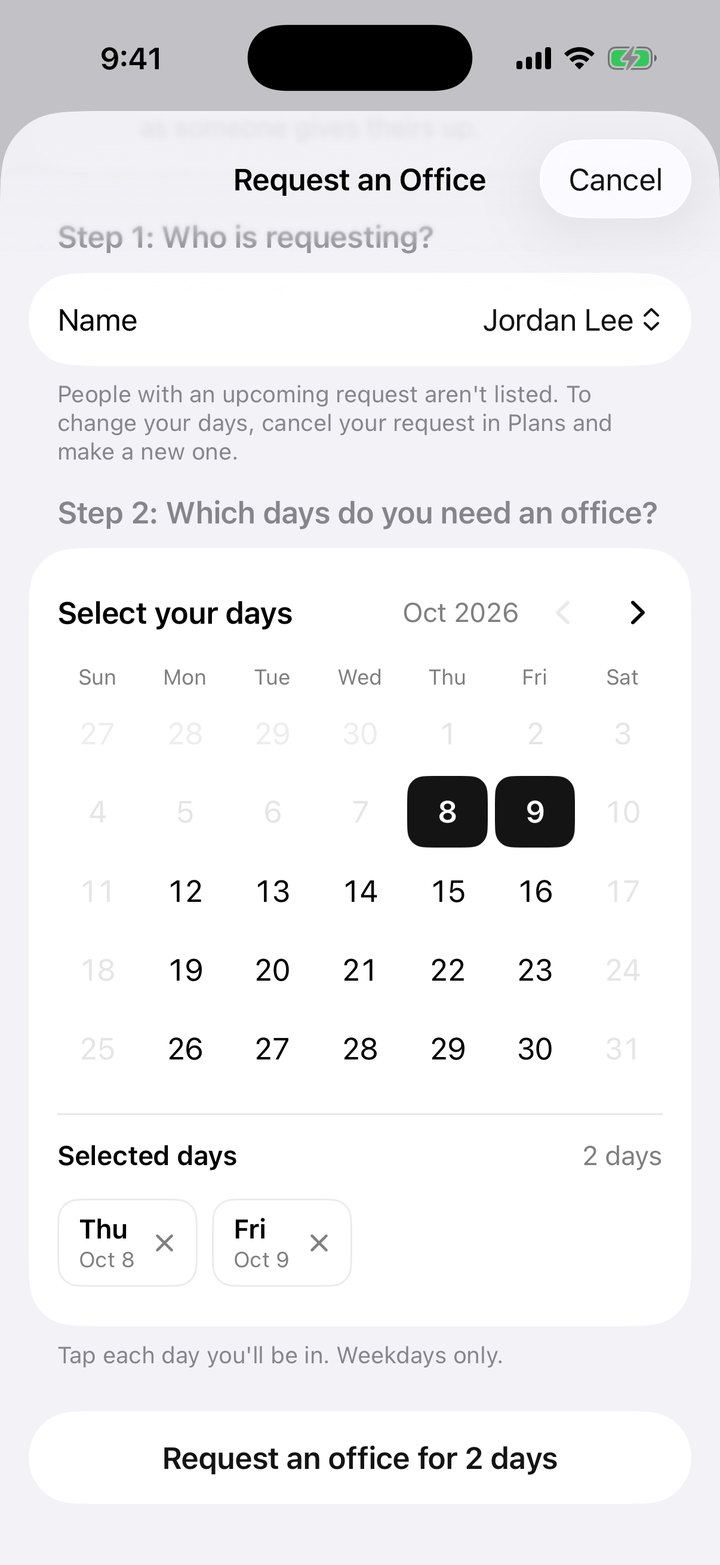 Request an Office form, filled in