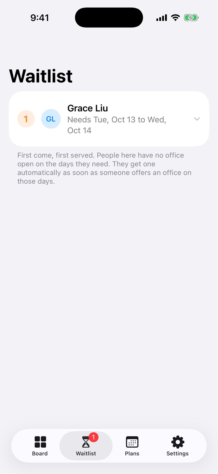 The Waitlist tab in OfficeSwap